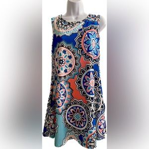 Colorful print sleeveless Sundress with pockets petite small